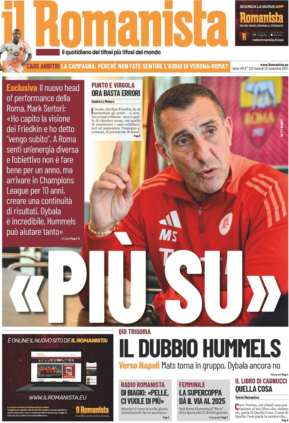 anteprima della prima pagina di il-romanista del 22/11/2024