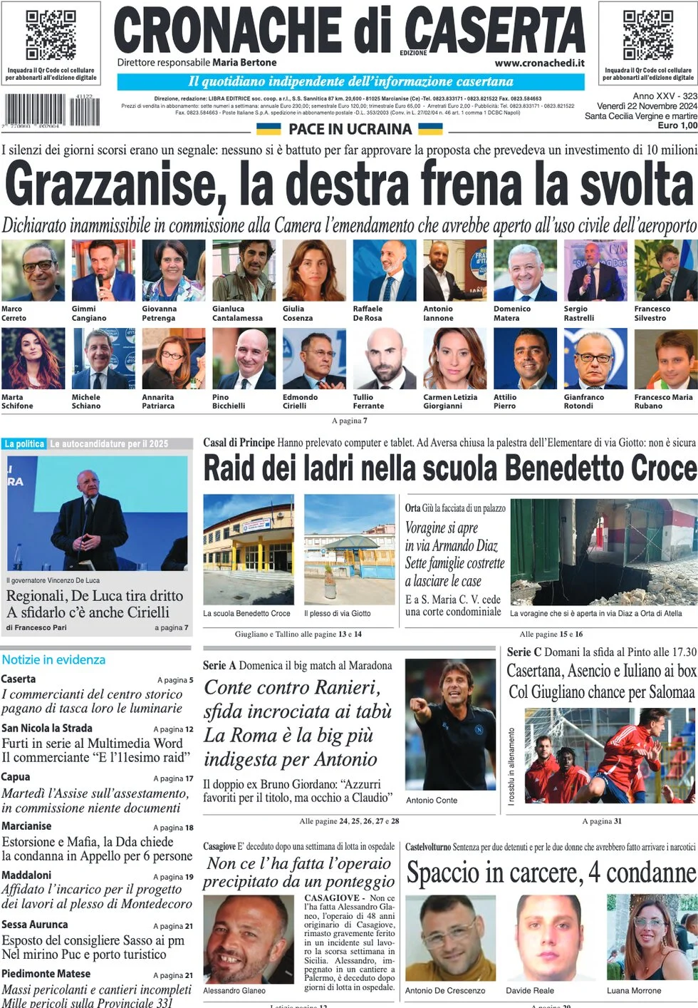 anteprima della prima pagina di cronache-di-caserta del 22/11/2024
