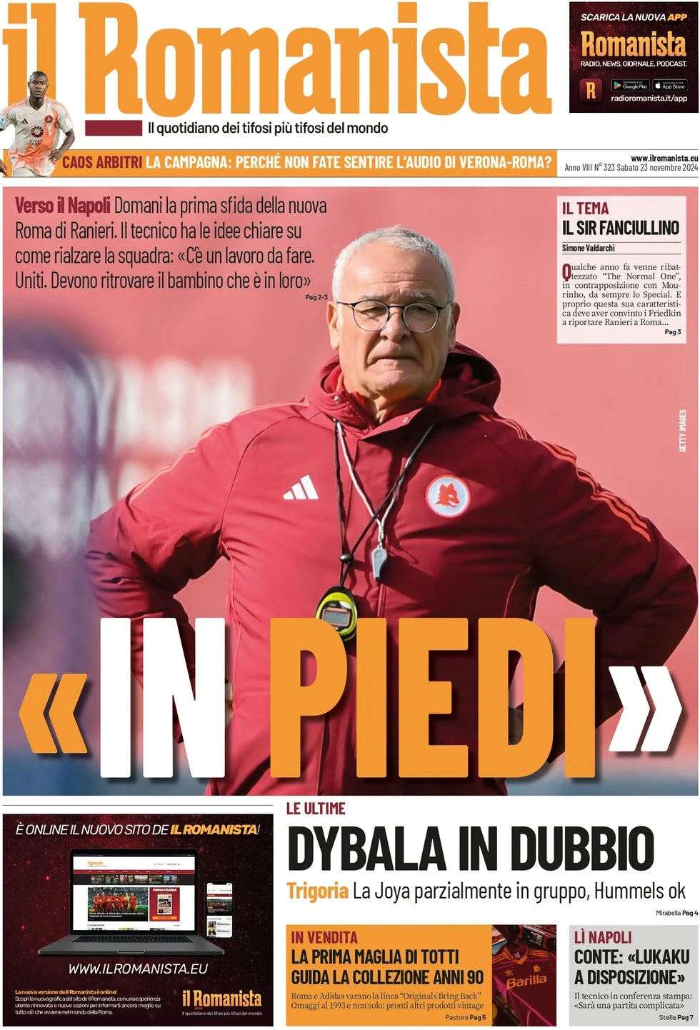 anteprima della prima pagina di il-romanista del 23/11/2024