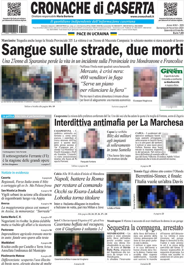 anteprima della prima pagina di cronache-di-caserta del 24/11/2024