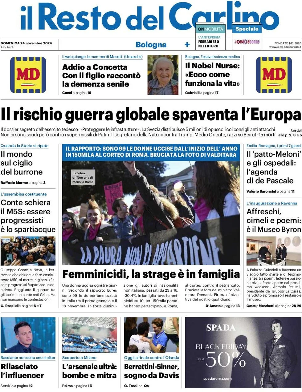 anteprima della prima pagina di il-resto-del-carlino del 24/11/2024