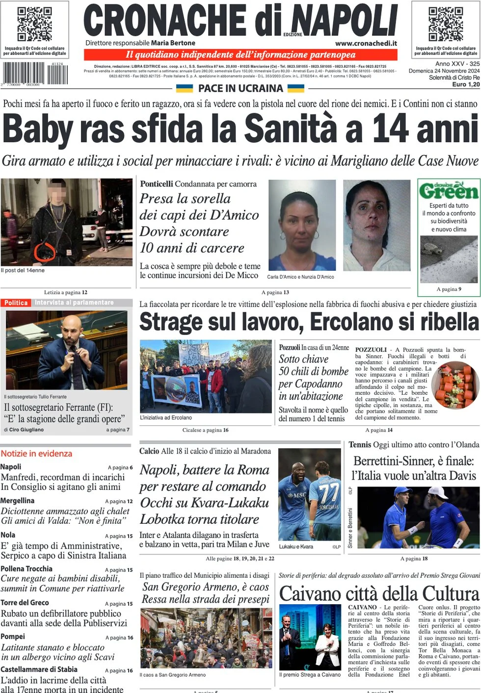 anteprima della prima pagina di cronache-di-napoli del 24/11/2024