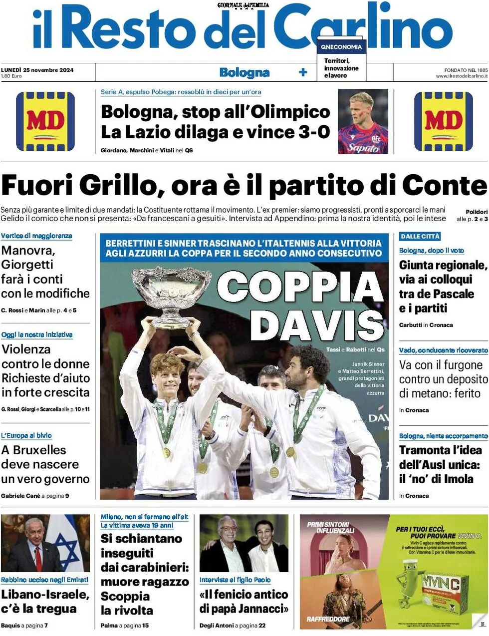 anteprima della prima pagina di il-resto-del-carlino del 25/11/2024
