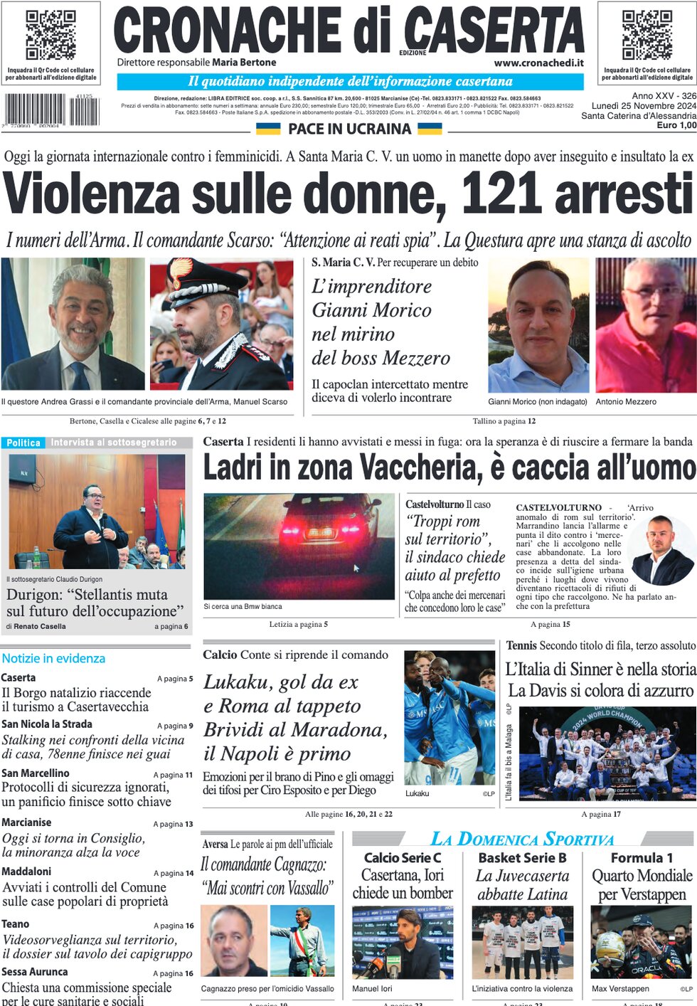 anteprima della prima pagina di cronache-di-caserta del 25/11/2024
