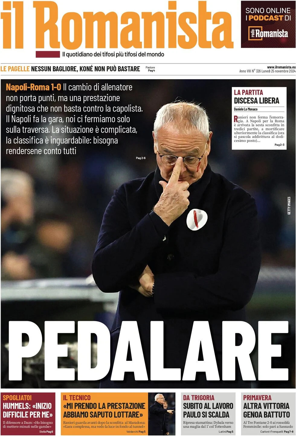 anteprima della prima pagina di il-romanista del 25/11/2024