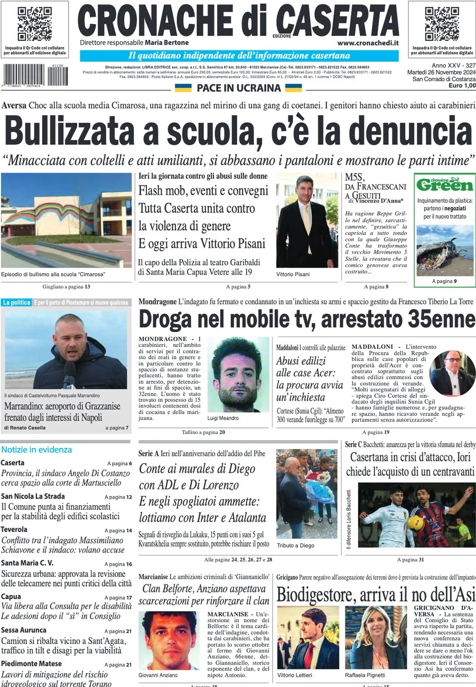 anteprima della prima pagina di cronache-di-caserta del 26/11/2024