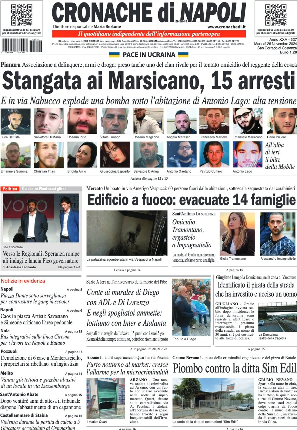 anteprima della prima pagina di cronache-di-napoli del 26/11/2024