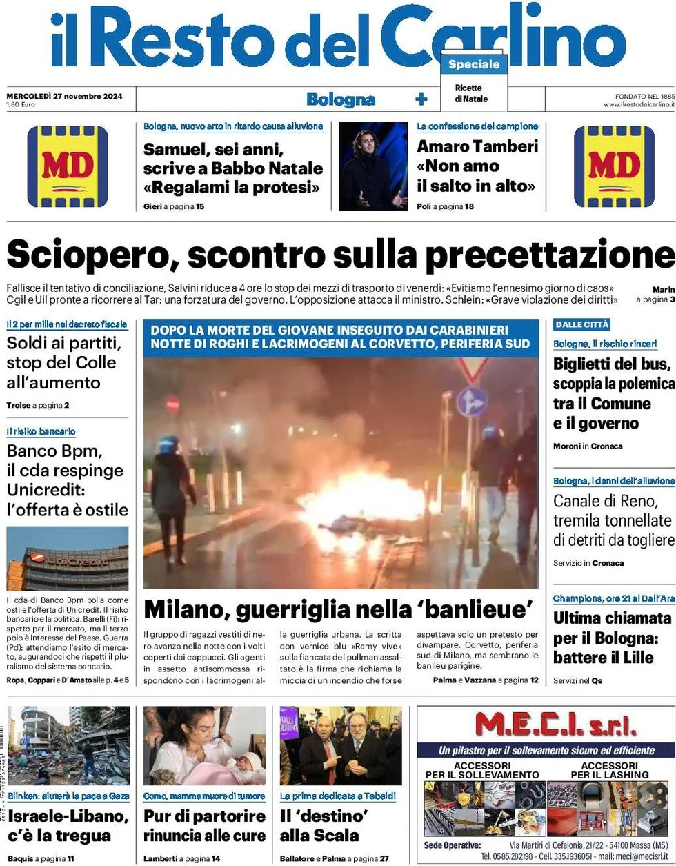 anteprima della prima pagina di il-resto-del-carlino del 27/11/2024