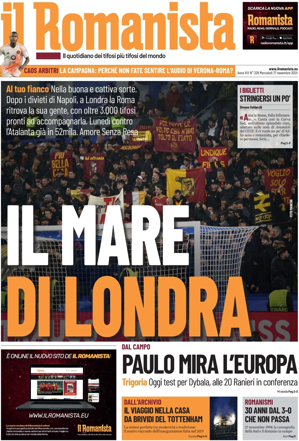 anteprima della prima pagina di il-romanista del 27/11/2024
