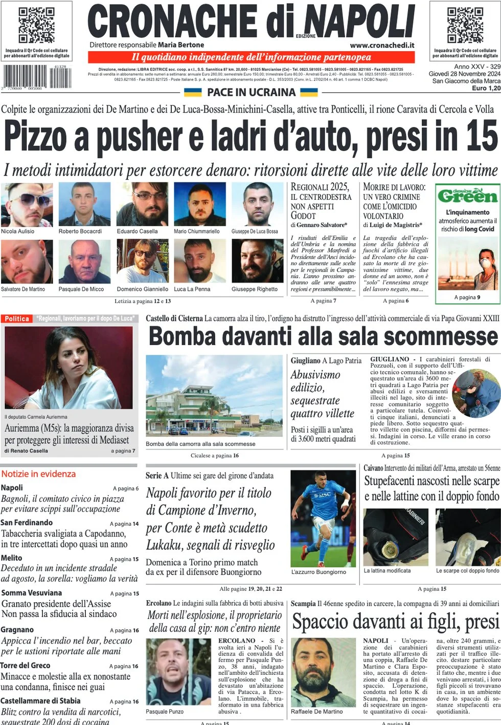 anteprima della prima pagina di cronache-di-napoli del 28/11/2024