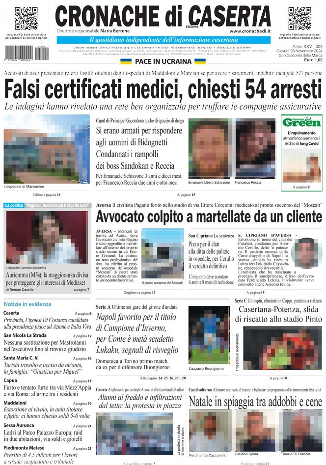 anteprima della prima pagina di cronache-di-caserta del 28/11/2024