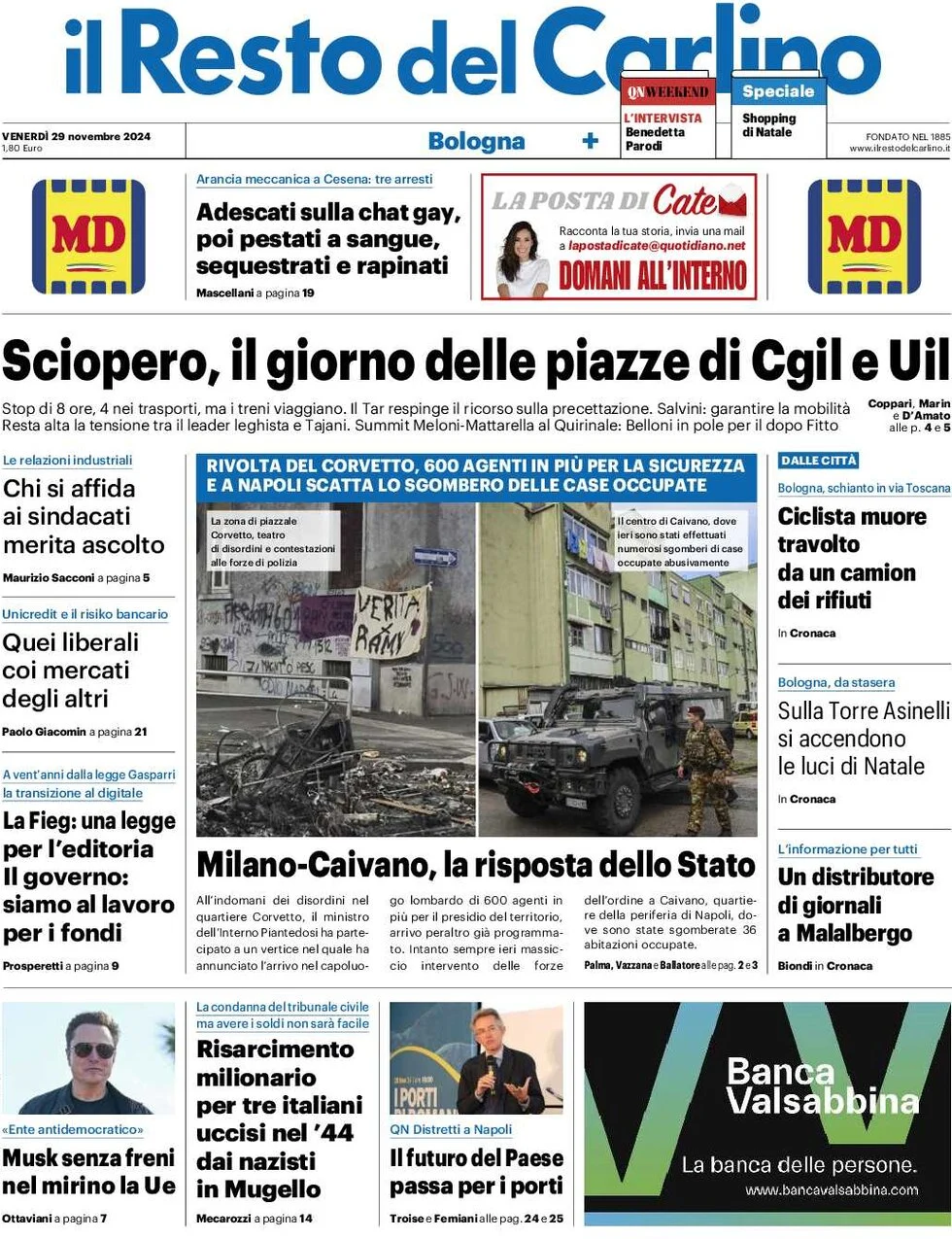 anteprima della prima pagina di il-resto-del-carlino del 29/11/2024
