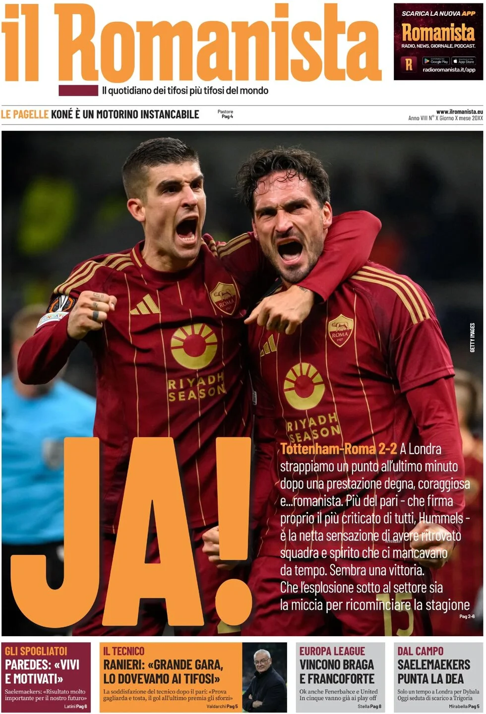 anteprima della prima pagina di il-romanista del 29/11/2024