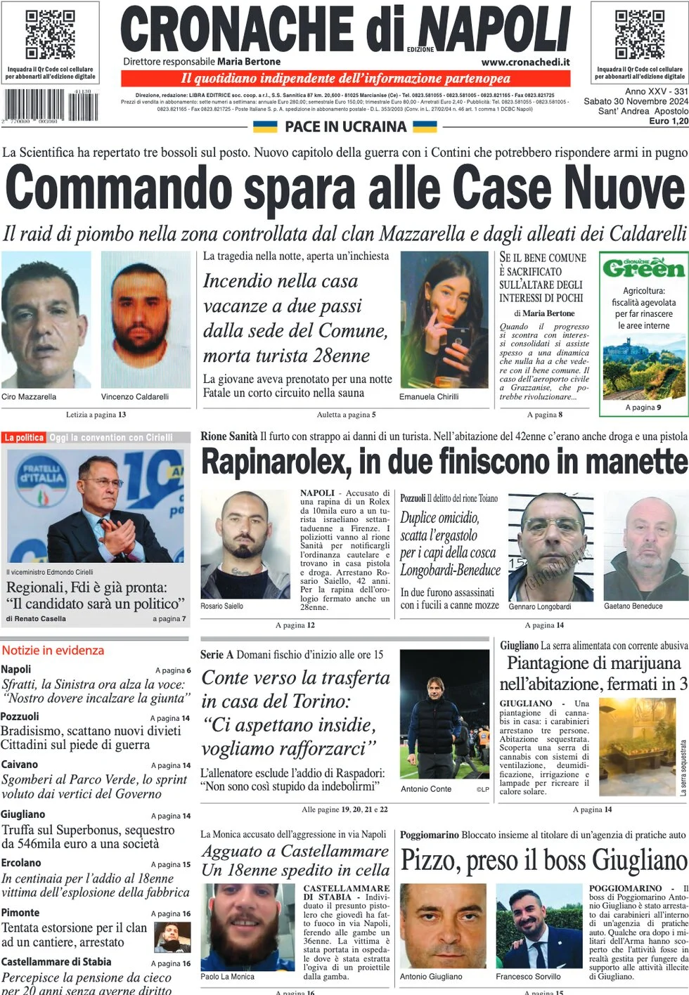 anteprima della prima pagina di cronache-di-napoli del 30/11/2024