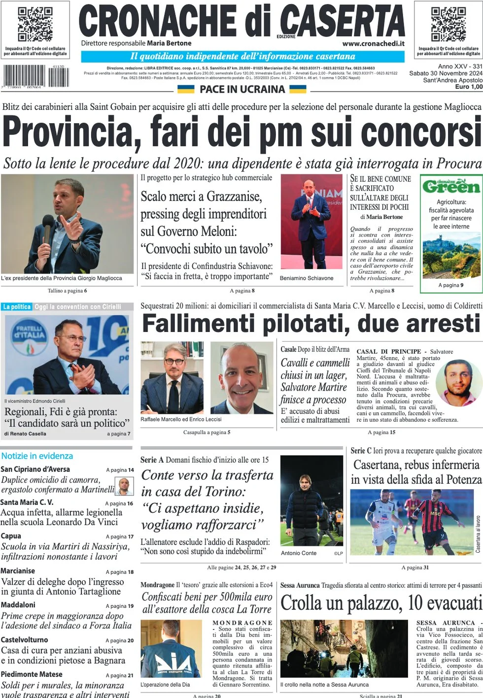 anteprima della prima pagina di cronache-di-caserta del 30/11/2024
