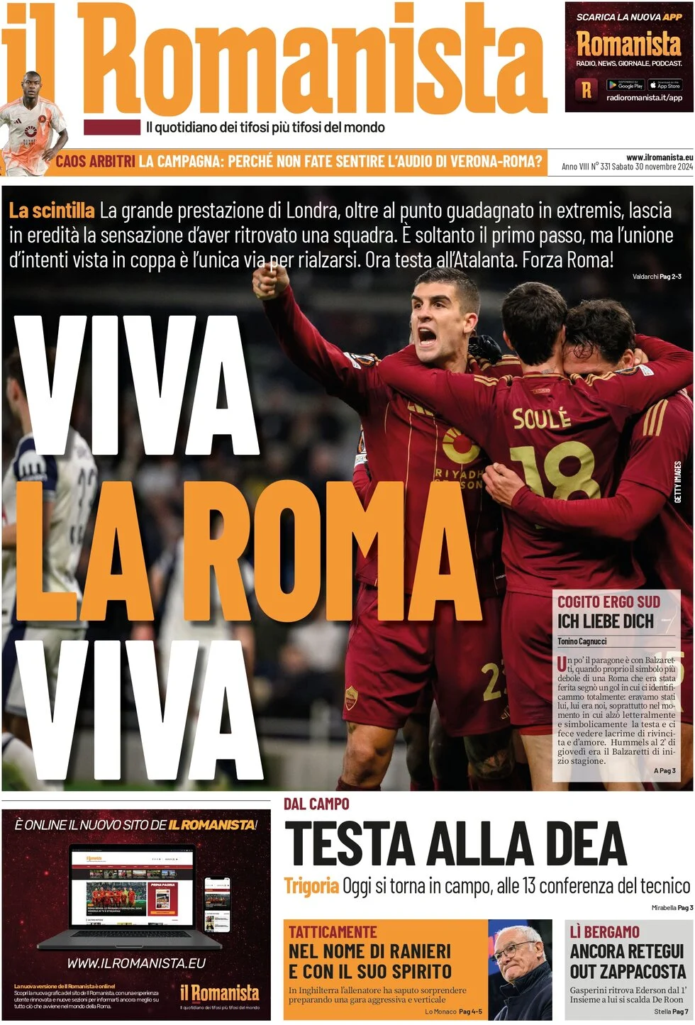 anteprima della prima pagina di il-romanista del 30/11/2024