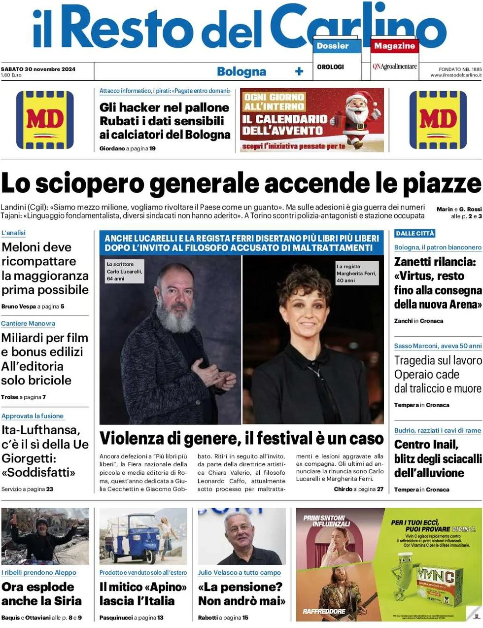 anteprima della prima pagina di il-resto-del-carlino del 30/11/2024