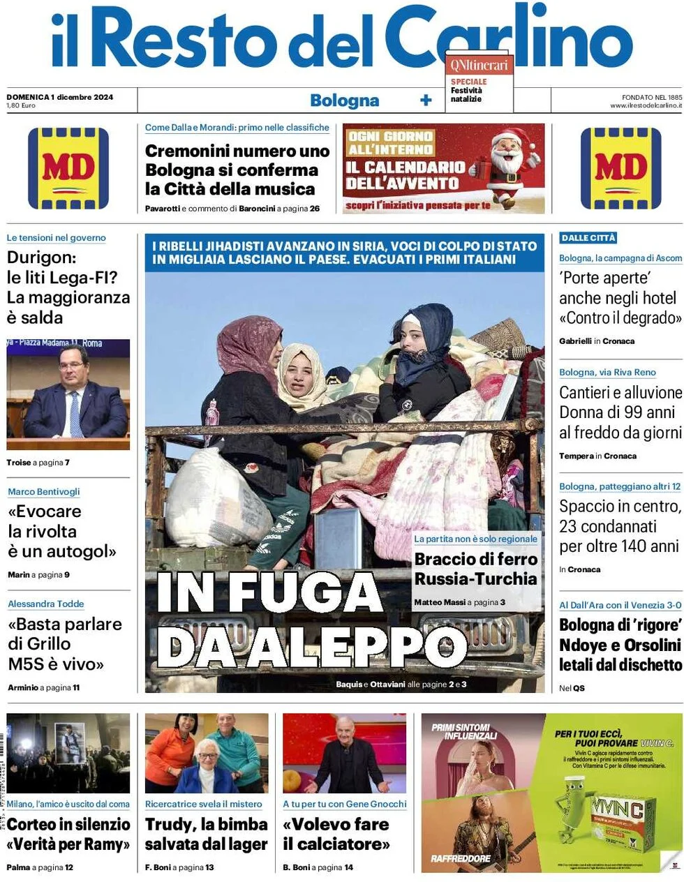 anteprima della prima pagina di il-resto-del-carlino del 01/12/2024