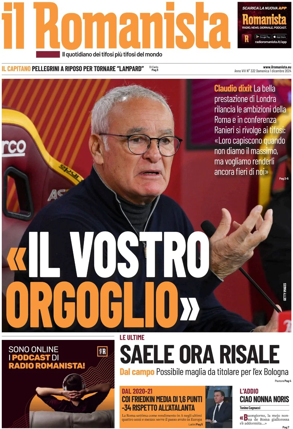 anteprima della prima pagina di il-romanista del 01/12/2024