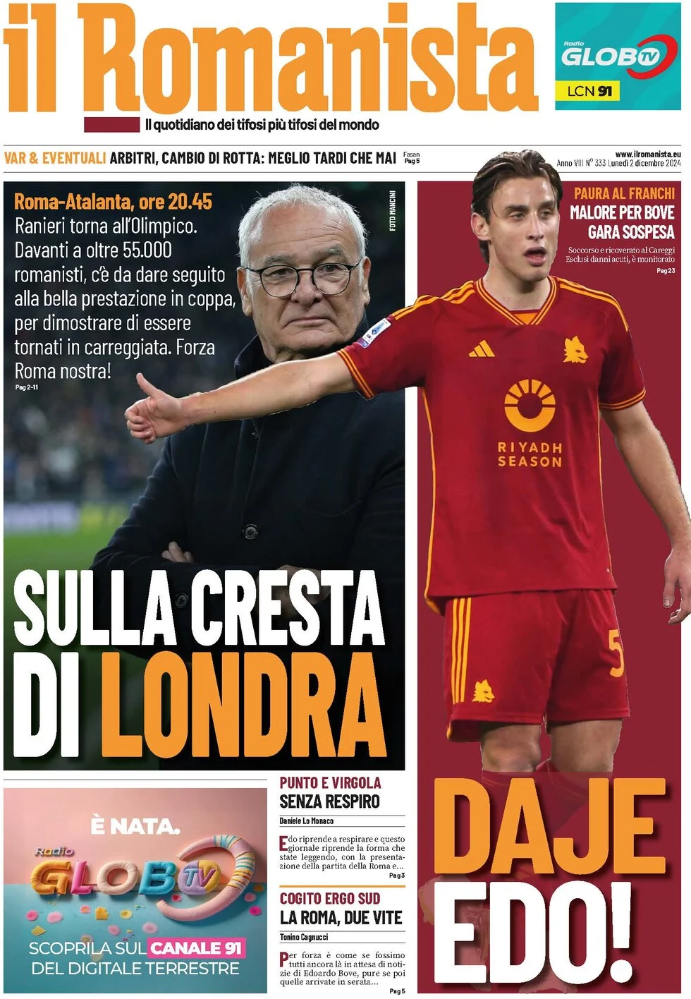 anteprima della prima pagina di il-romanista del 02/12/2024