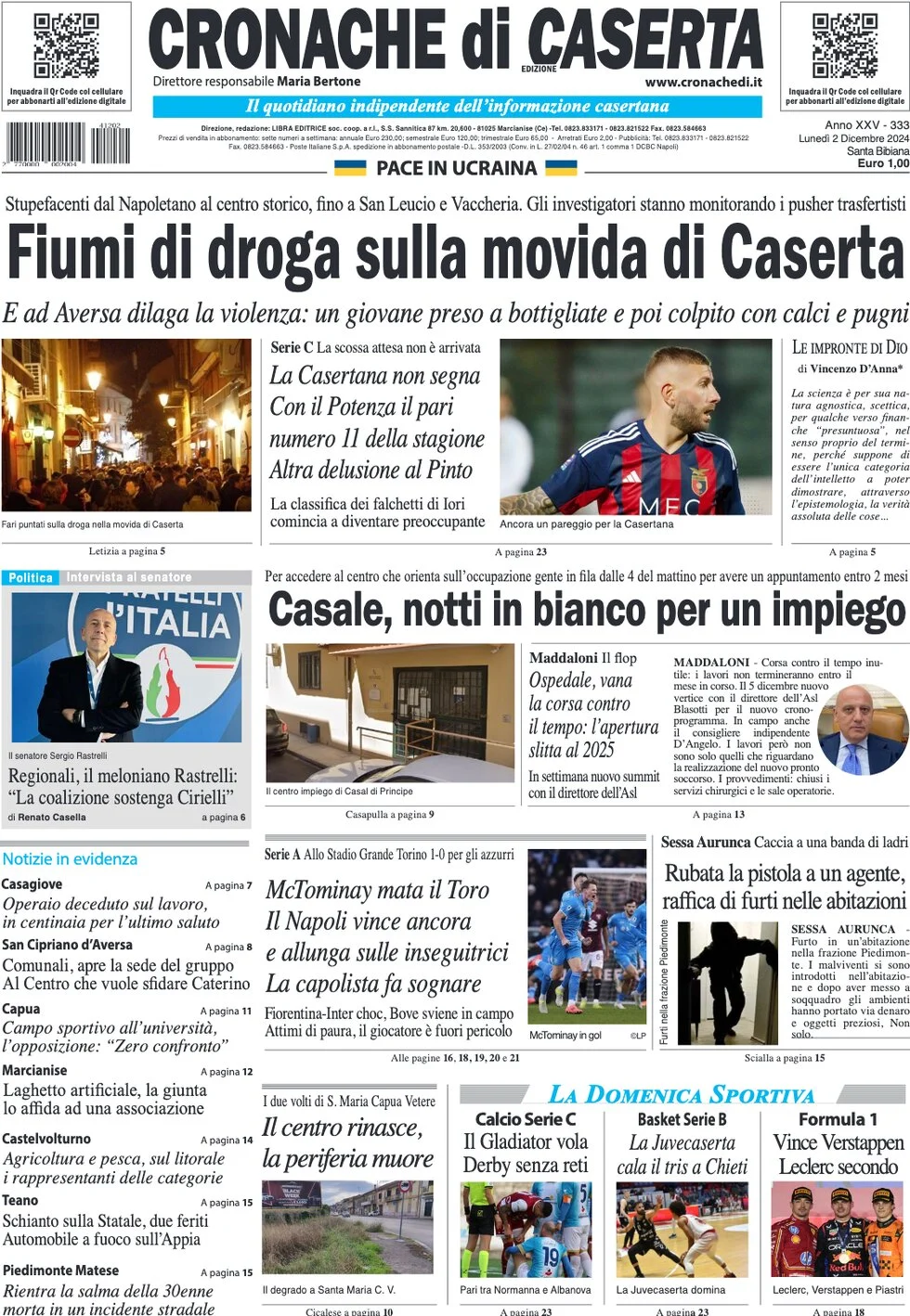 anteprima della prima pagina di cronache-di-caserta del 02/12/2024