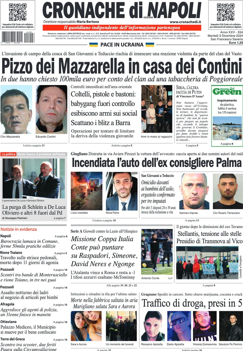 anteprima della prima pagina di cronache-di-napoli del 03/12/2024