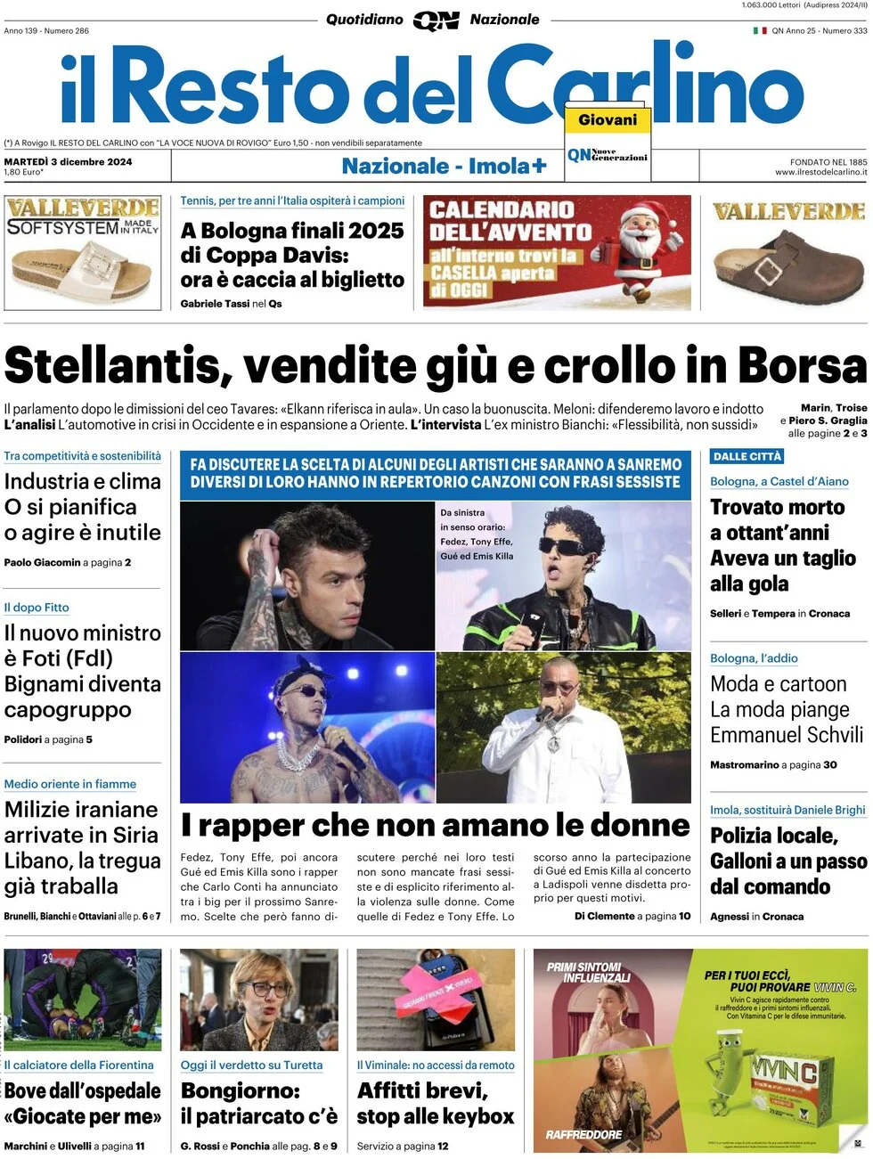 anteprima della prima pagina di il-resto-del-carlino del 03/12/2024