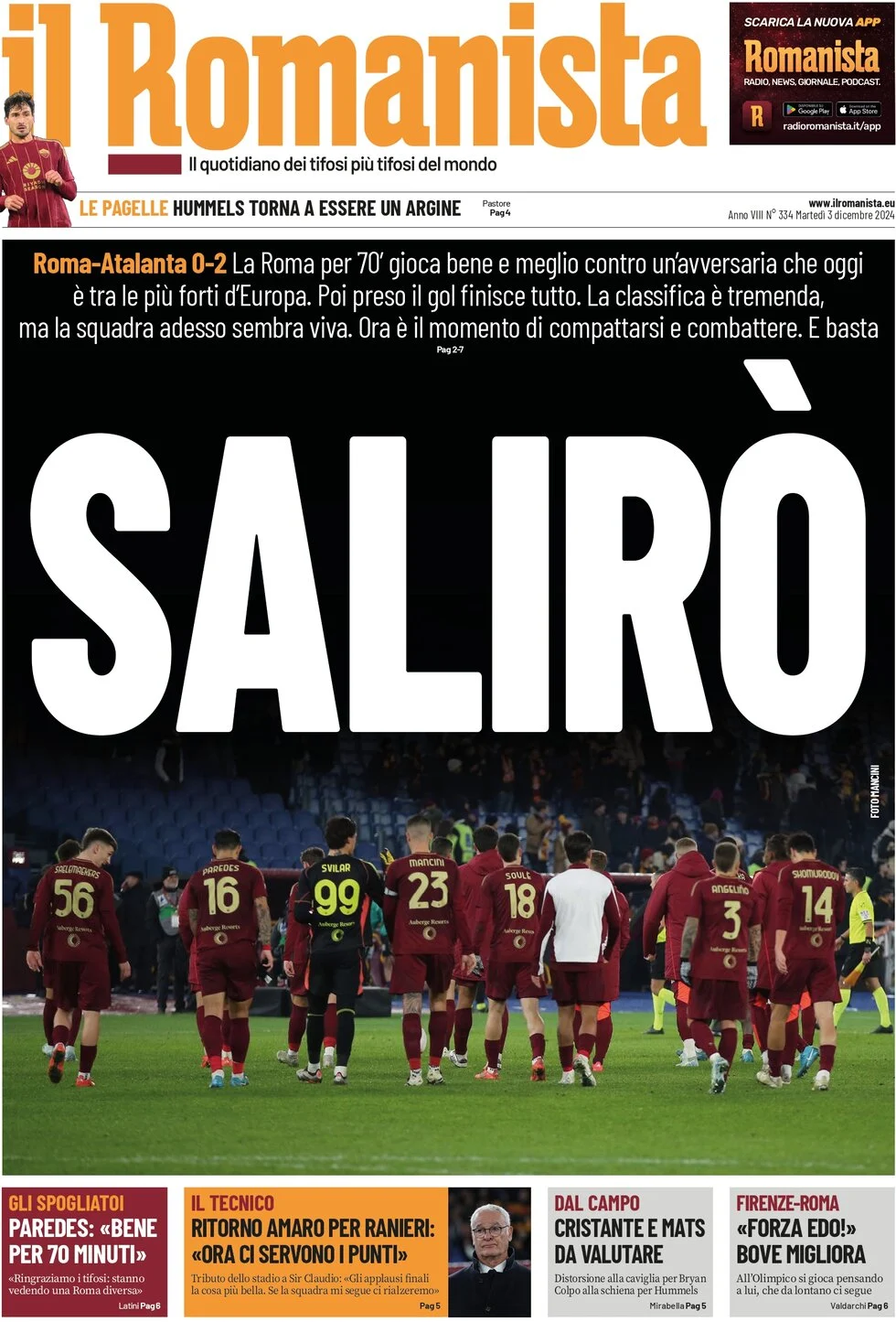anteprima della prima pagina di il-romanista del 03/12/2024