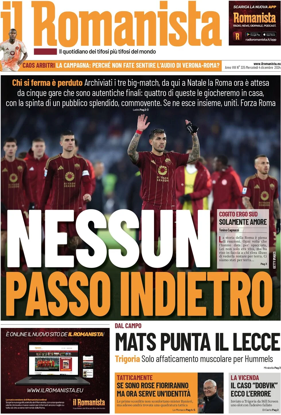 anteprima della prima pagina di il-romanista del 04/12/2024