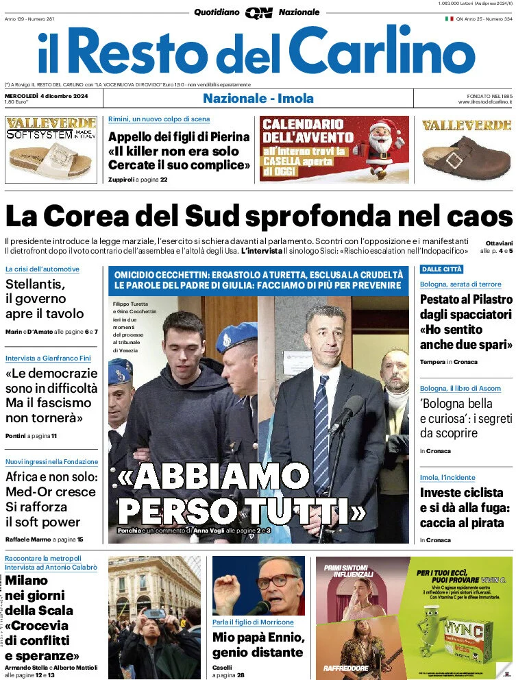 anteprima della prima pagina di il-resto-del-carlino del 04/12/2024