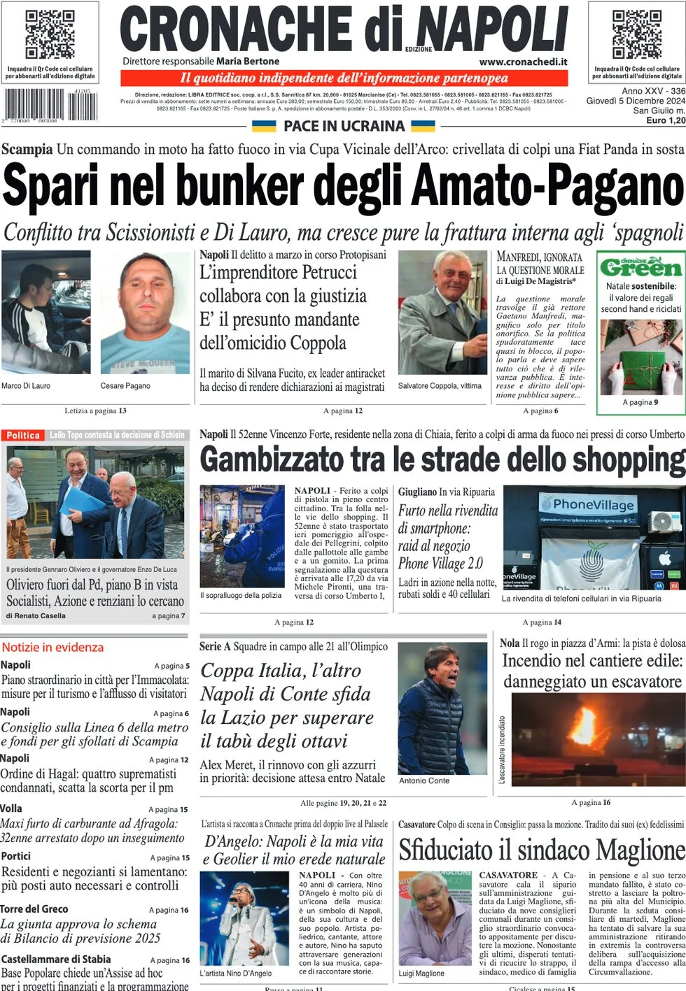 anteprima della prima pagina di cronache-di-napoli del 05/12/2024