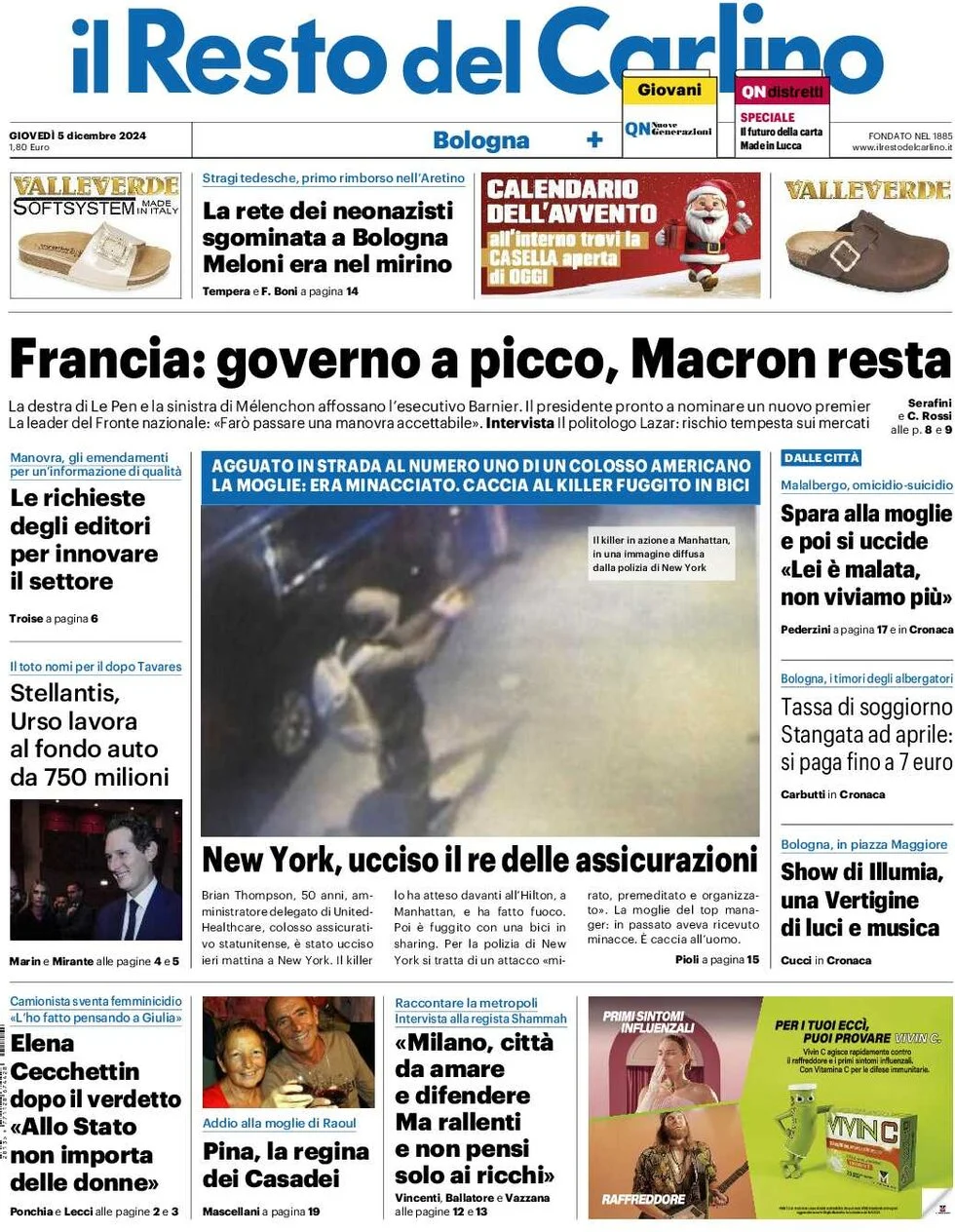anteprima della prima pagina di il-resto-del-carlino del 05/12/2024