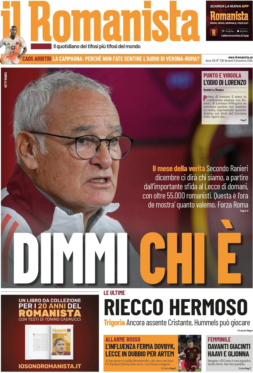 anteprima della prima pagina di il-romanista del 06/12/2024