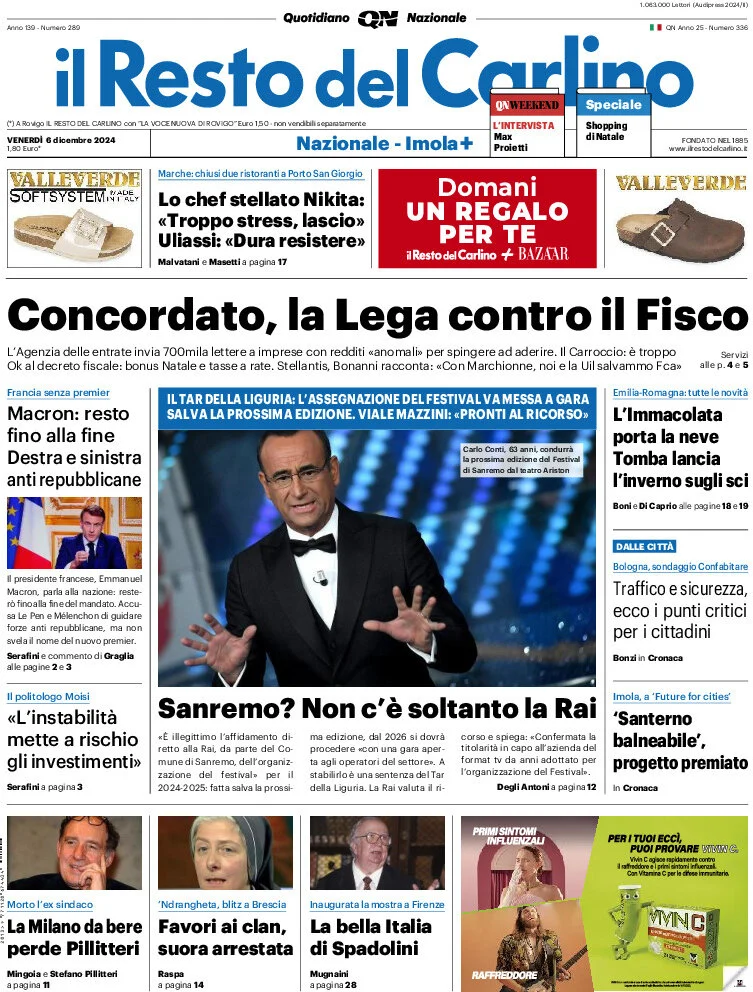 anteprima della prima pagina di il-resto-del-carlino del 06/12/2024