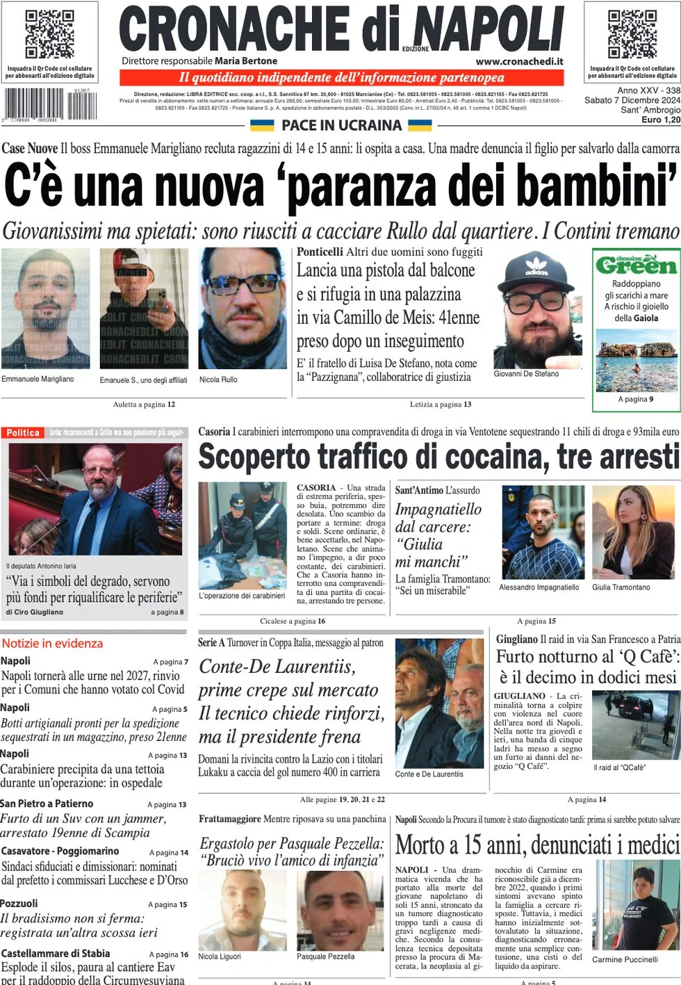 anteprima della prima pagina di cronache-di-napoli del 07/12/2024