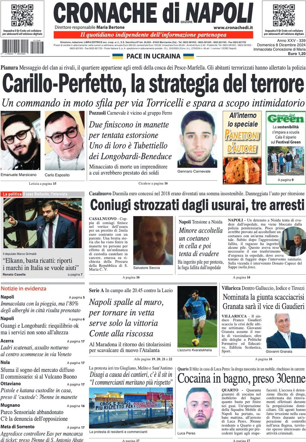 anteprima della prima pagina di cronache-di-napoli del 08/12/2024