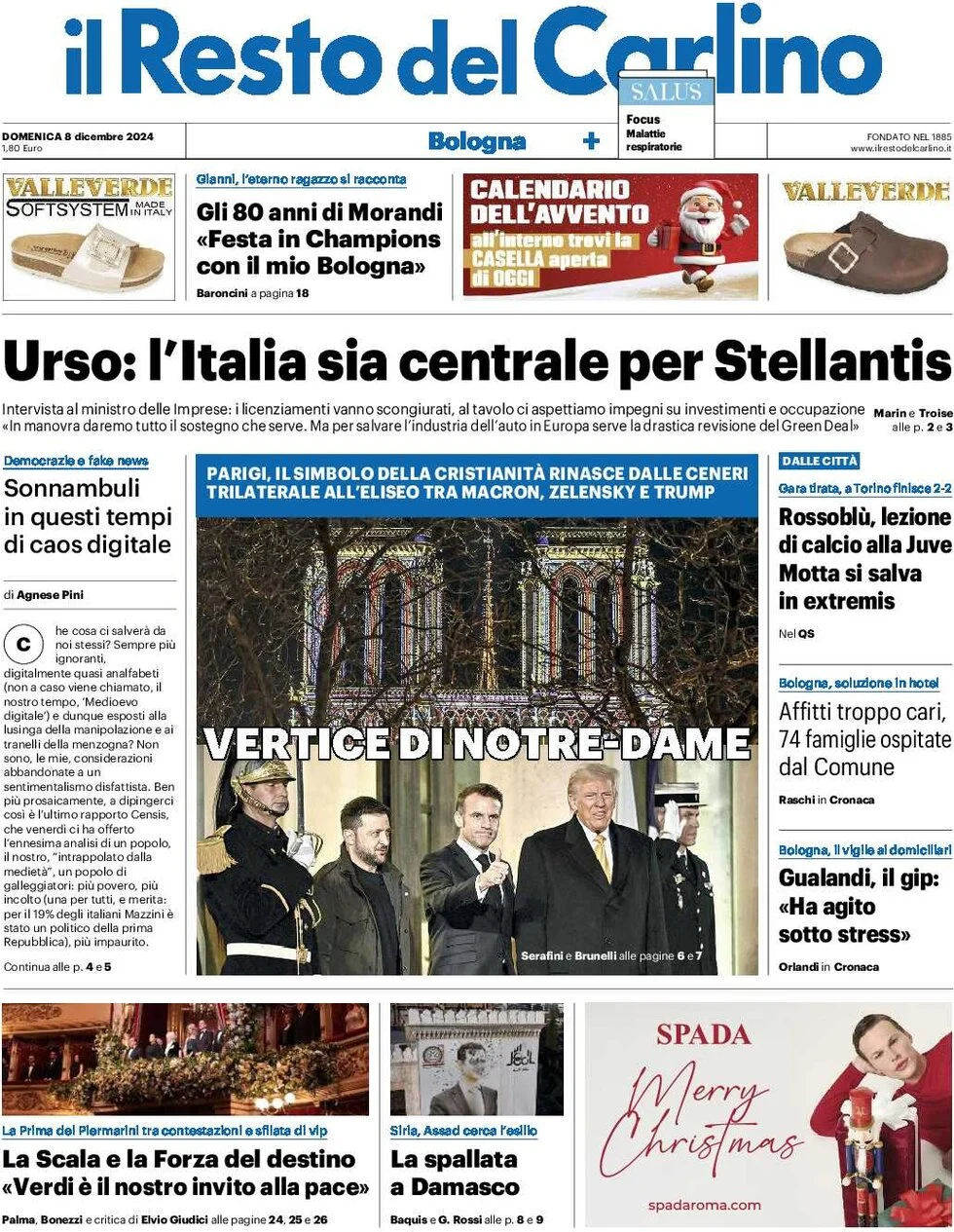anteprima della prima pagina di il-resto-del-carlino del 08/12/2024