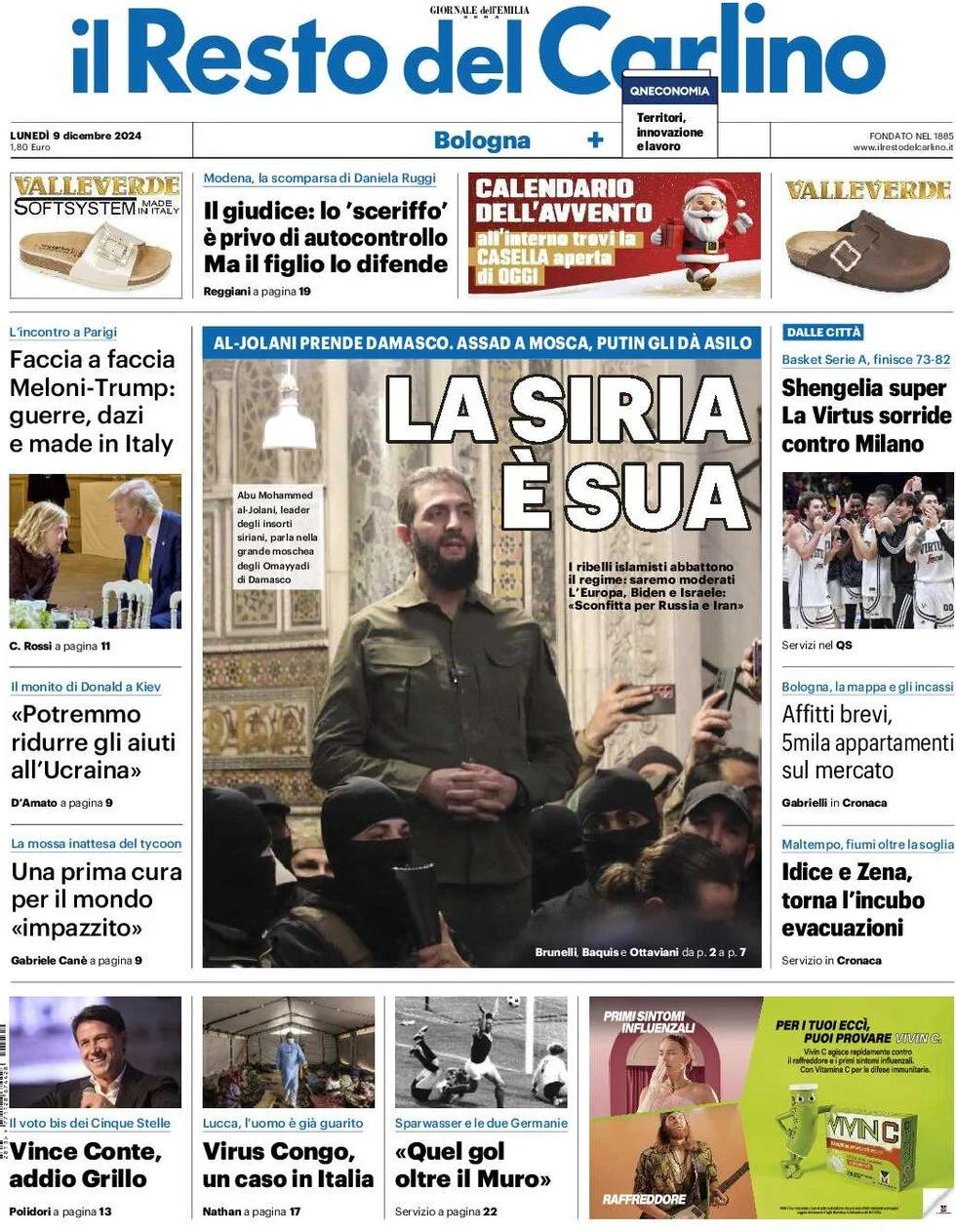 anteprima della prima pagina di il-resto-del-carlino del 09/12/2024