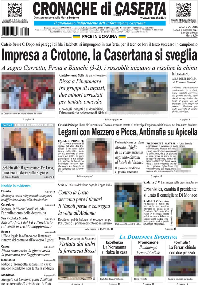 anteprima della prima pagina di cronache-di-caserta del 09/12/2024