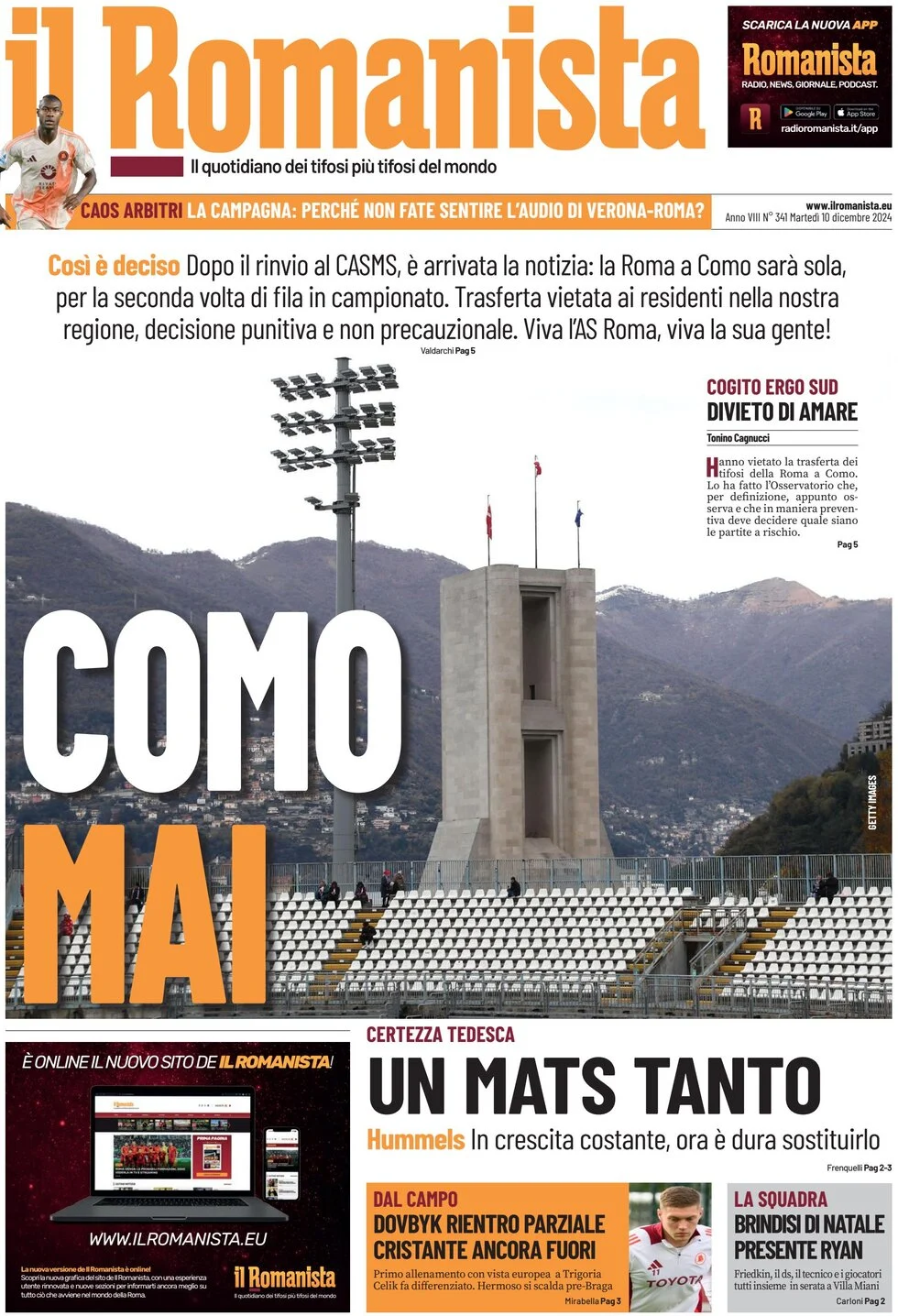 anteprima della prima pagina di il-romanista del 10/12/2024