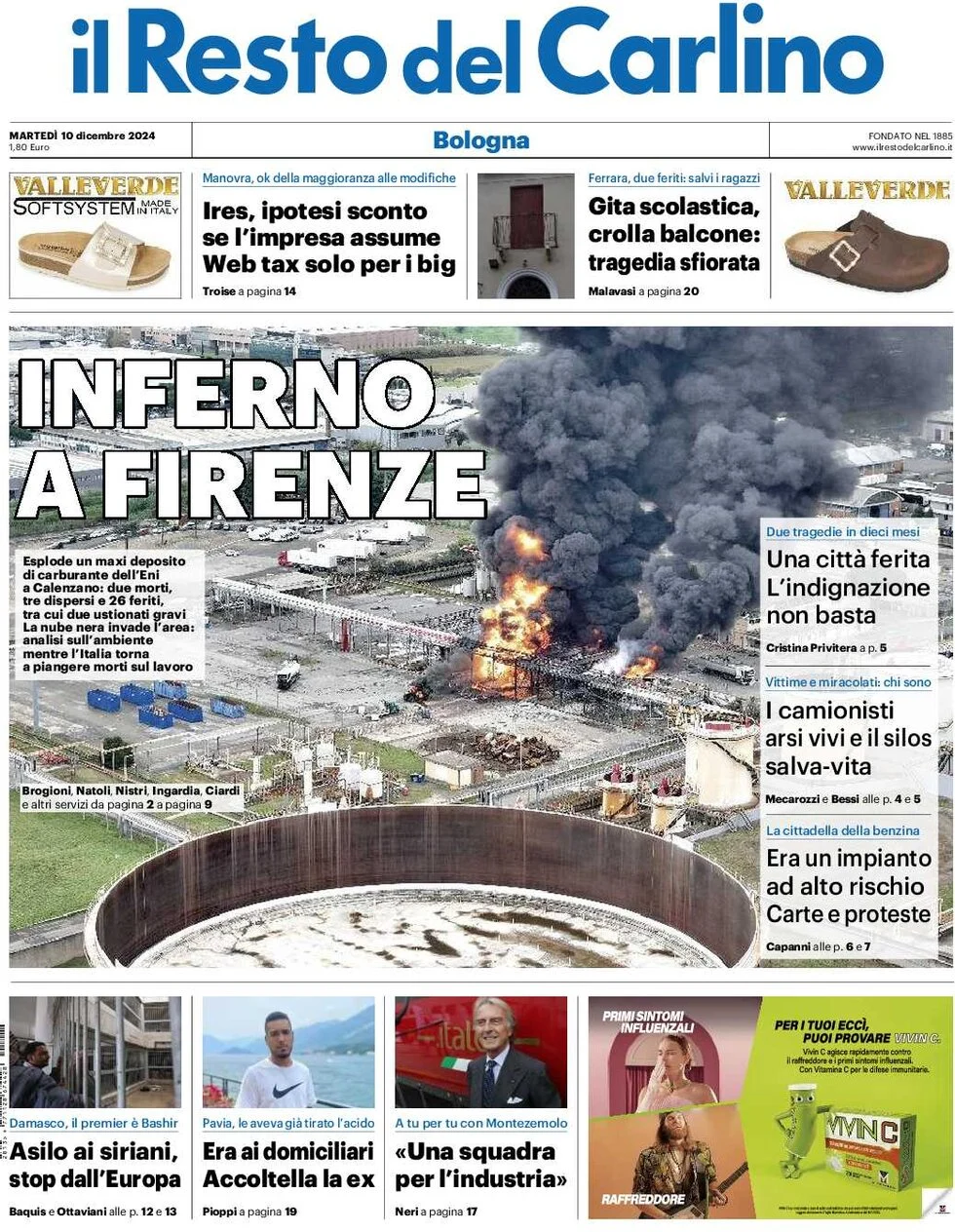 anteprima della prima pagina di il-resto-del-carlino del 10/12/2024