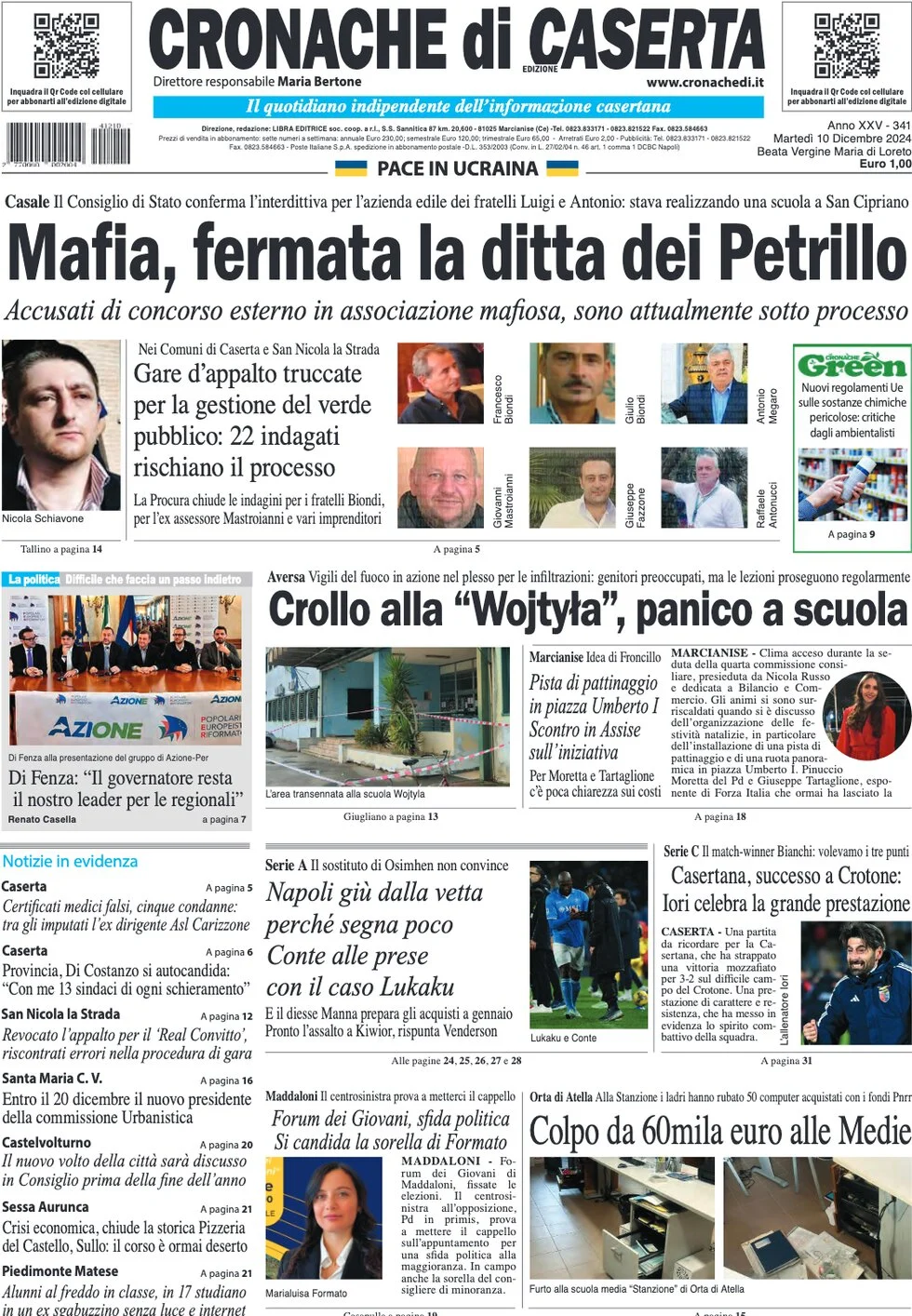 anteprima della prima pagina di cronache-di-caserta del 10/12/2024