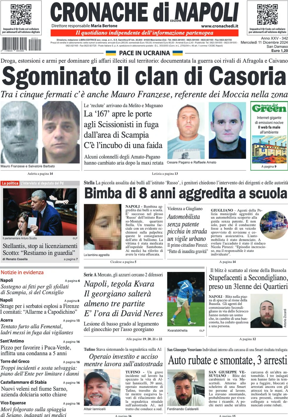 anteprima della prima pagina di cronache-di-napoli del 11/12/2024