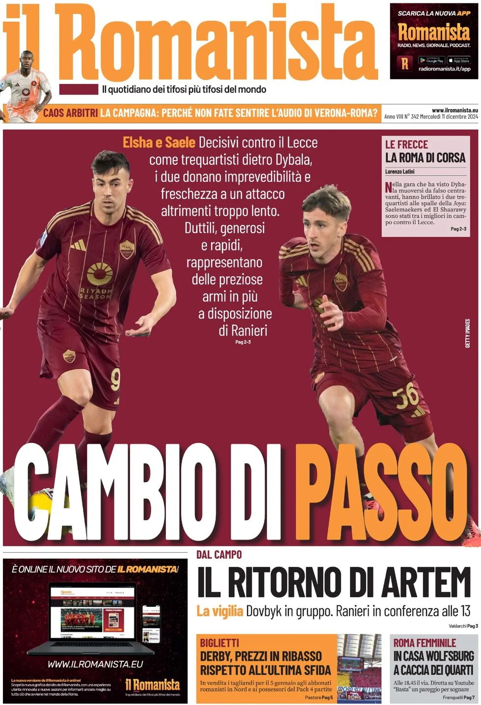 anteprima della prima pagina di il-romanista del 11/12/2024