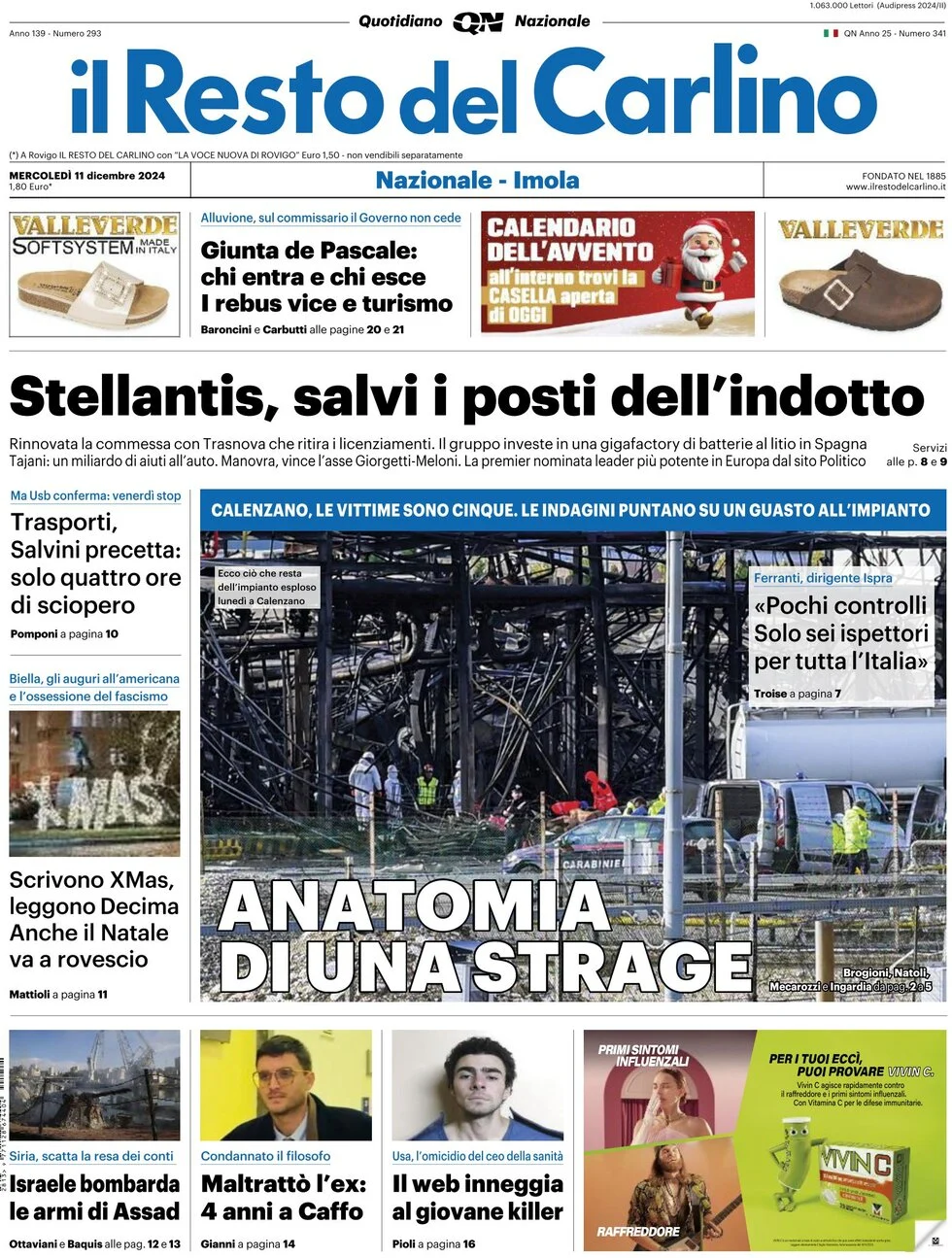 anteprima della prima pagina di il-resto-del-carlino del 11/12/2024