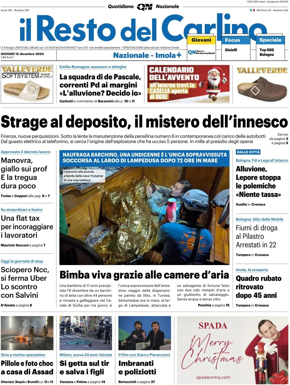 anteprima della prima pagina di il-resto-del-carlino del 12/12/2024