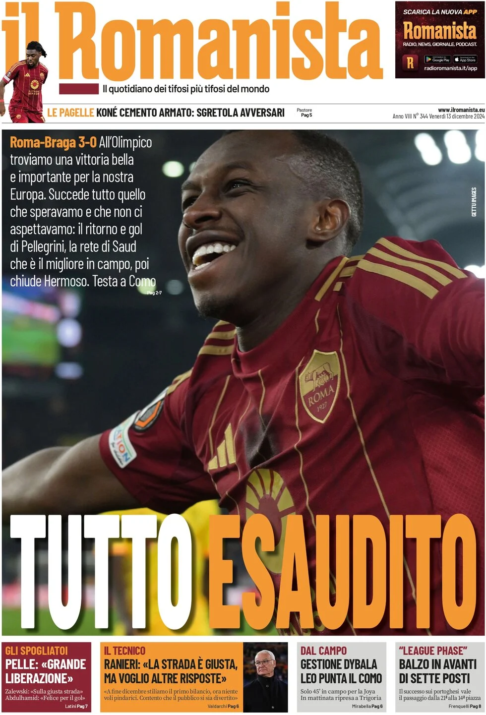 anteprima della prima pagina di il-romanista del 13/12/2024