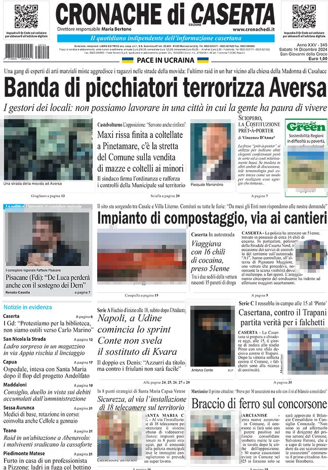anteprima della prima pagina di cronache-di-caserta del 14/12/2024