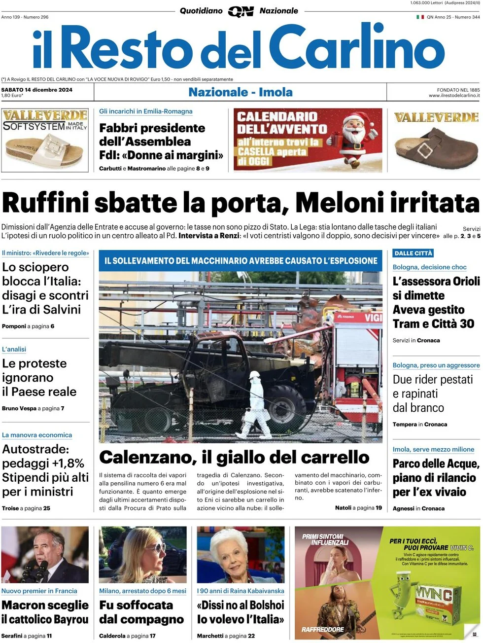 anteprima della prima pagina di il-resto-del-carlino del 14/12/2024