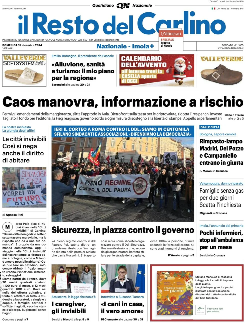 anteprima della prima pagina di il-resto-del-carlino del 15/12/2024